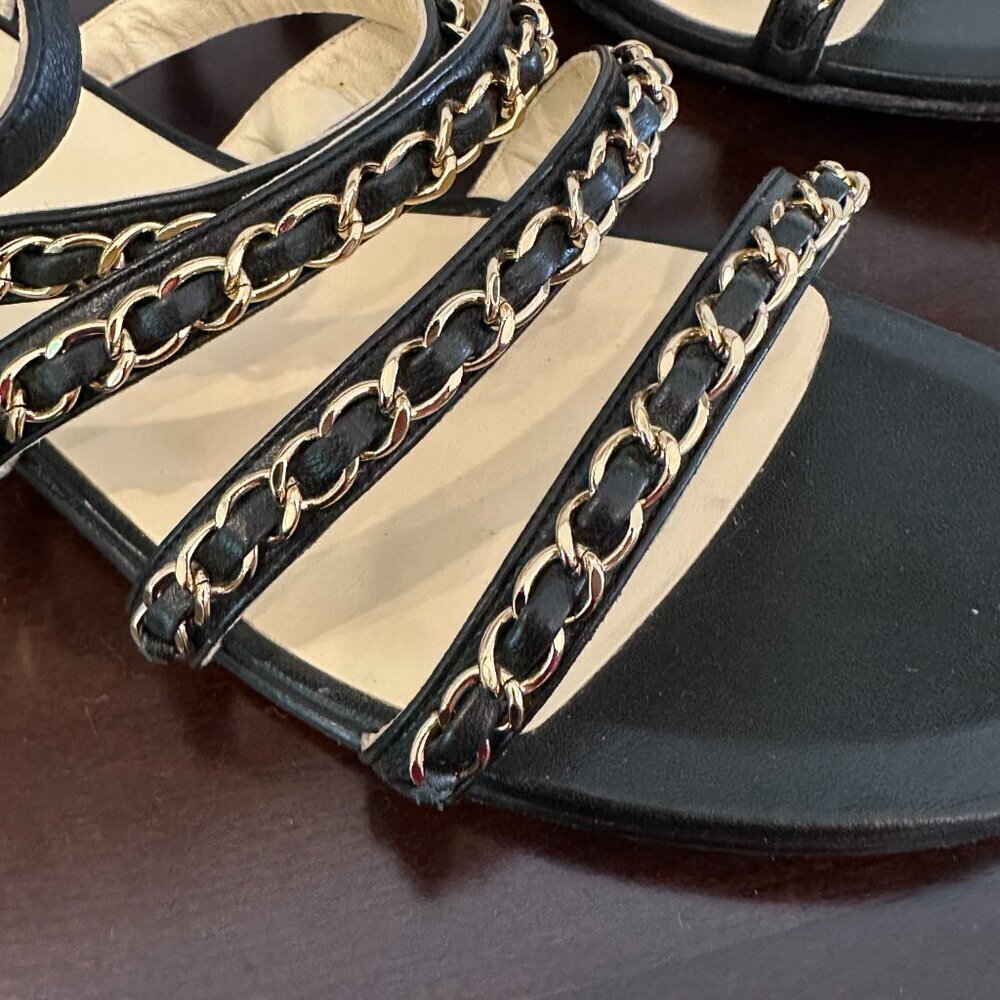 Chanel Black Leather CC Logo Chain Strap Women's Sandals Sz 40 Made in Italy - Picture 4 of 16